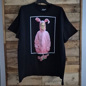 A Christmas Story Ralphie MENS XL Black Cotton T-Shirt Pink Easter Bunny Suit